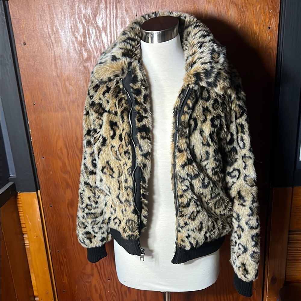 Banana Republic Brown and Black Teddy Jacket with Animal Print